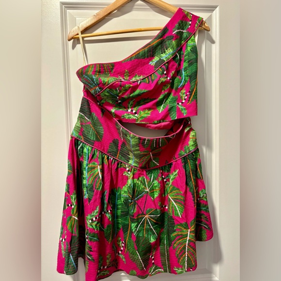 NEW With Tags- FARM Rio- Leaves Pink Mini Dress- sz L - Picture 7 of 8